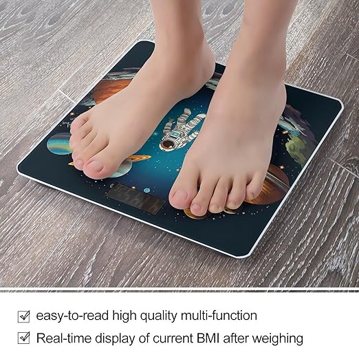 Outer Space Rocket Astronaut Scale with LCD Precision Weighing Scales Sturdy Tempered Glass Weight Scales Easy-to-Read Anti-Slip Weight Digital Bathroom Scale for Daily