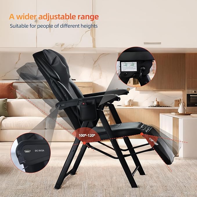 Foldable Electric Massage Chair with Heat FR-M25D Full Body Massage Portable Adjustable Backrest Height Neck Position Suitable for Heights from 59 in to 79 in