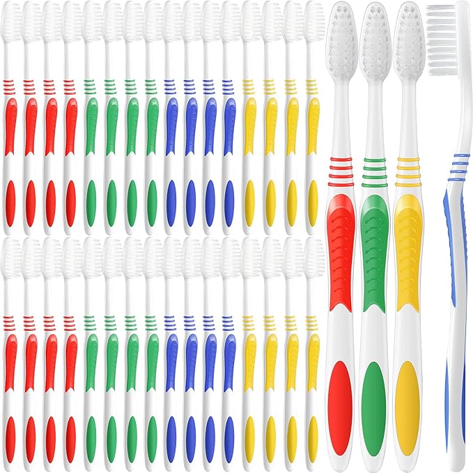 Honeydak 200 Packs Bulk Disposable Toothbrushes - Individually Wrapped Multicolor Soft Bristle Medium Manual Travel Toothbrushes for Hotel Toiletries(Classic)