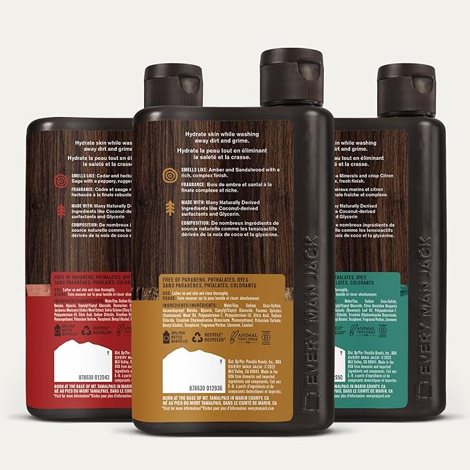Every Man Jack Men's Body Wash Variety Pack - Includes 3 Body Washes with Natural Ingredients &amp Incredible Scents - Amber + Sandalwood Cedar + Red Sage Sea Minerals + Citron Fragrances (3 Pack)