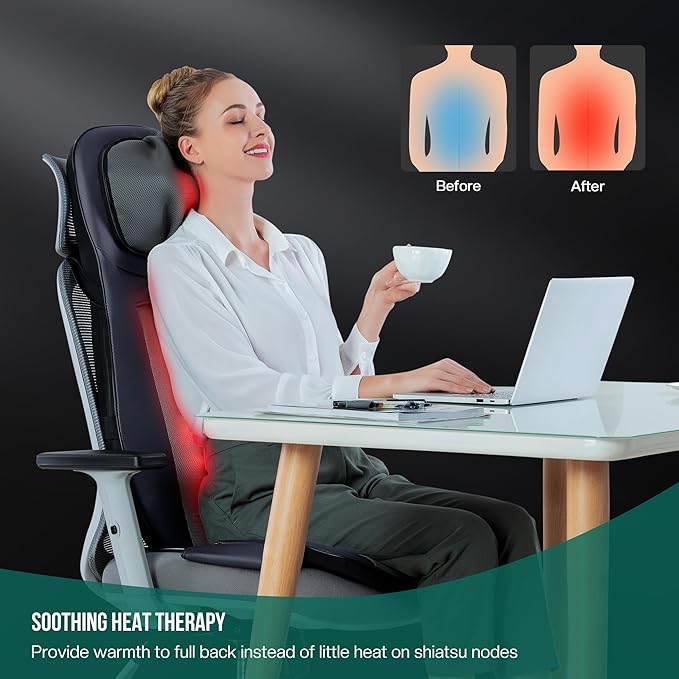 Snailax Shiatsu Neck Back Massager with Heat Full Body Massage Chair Pad with Adjustable Height Deep Kneading &amp Rolling Massage Seat Cushion for Back Pain APP Control Seat Chair Massager Gifts