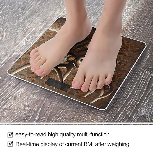 Deer on Brown Background Scale for Body Weight Anti-Slip Tempered Glass Digital Bathroom Scales Clear LCD Display Weighing Scale Safe Rounded Corners Smart Scales