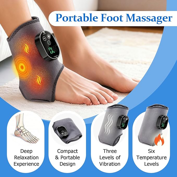 Version 3-in-1 Foot Massager with Super Long Battery Life USB Charging Port Black 3 Vibration Modes 6-Speed Temperature Control Circulation and Pain Relief for Foot Relaxation (Grey)