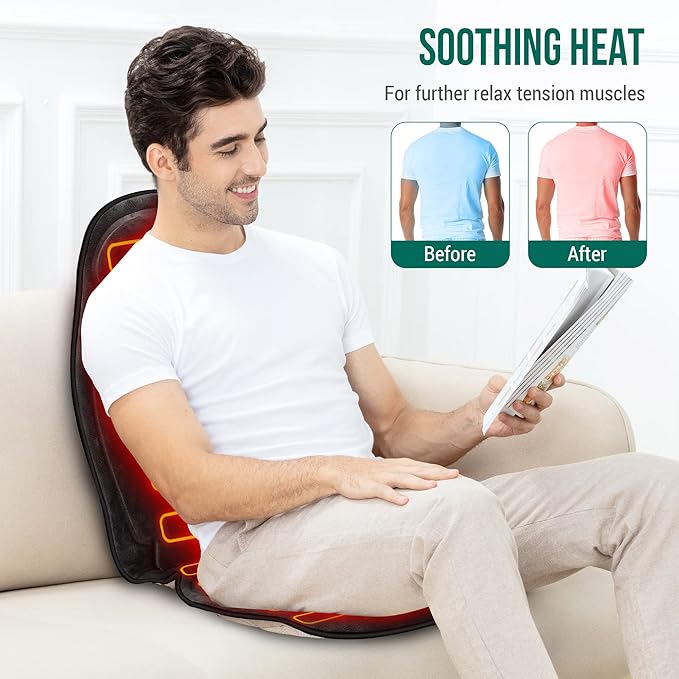 Snailax Back Massager with Heat Memory Foam Chair Massage Pad 5 Massage Modes &amp 2 Heat Settings Seat Massager for Office ChairHome Use