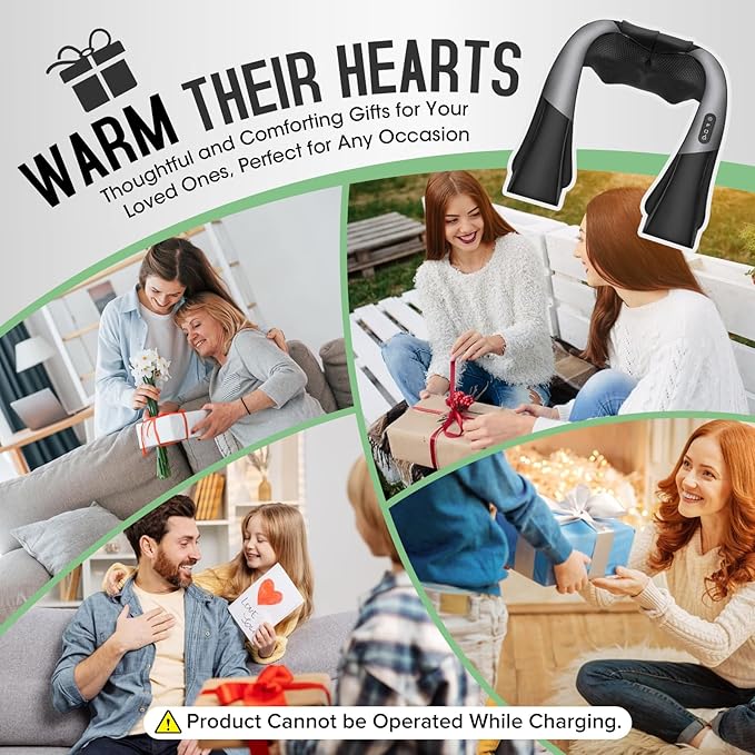 Cordless Shiatsu Neck and Shoulder Massager Back Massager with HeatMassage Deeper Tissue 4D Kneading Massage for Shoulder Neck and Back Use at Home Office Car - Gifts for Fathers Day Dad Gift