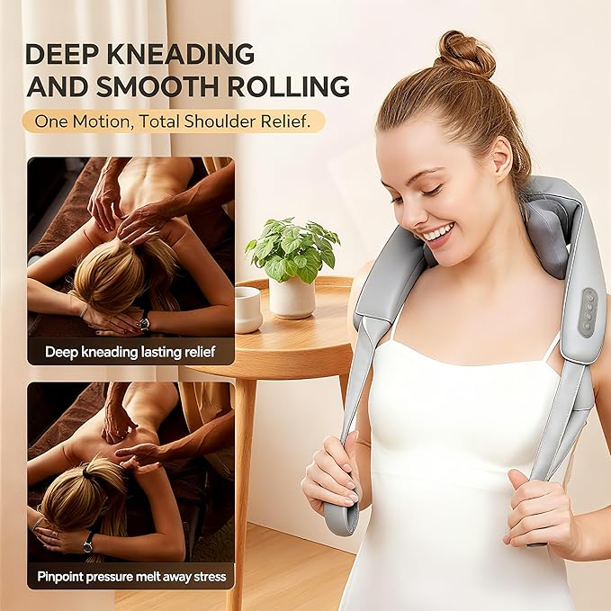 Shiatsu Neck and Shoulder Massager with Heat Cordless Rechargeable Hand-Free/Handheld Deep Tissue Pain Relief for Trapezius Portable for Home/Office/Travel Ideal Gift for Women/Men