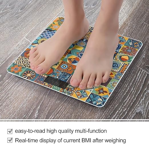 African Style Patchwork Scale for Body Weight Accurate Digital Bathroom Scale Toughened Glass High Precision Scales Smart Weight Scales with Large LCD Backlight Display Weighing Machine