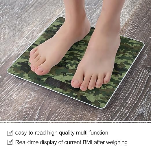 Green Military Camo Bathroom Scale Rounded Smart Scale for Body Weight Automatic Power On/Off Weight Scales Accurate Bathroom Digital Scales for Pet Home Bedroom Kitchen