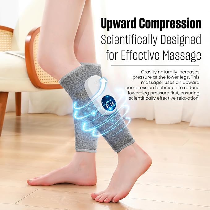 Leg Massager with Heat and Compression Calf Massager for Circulation and Pain with 3 Intensities 3 Modes Restless Legs Syndrome Relief Compress Leg Machine Gifts for Women (Pair) (Light Gray)
