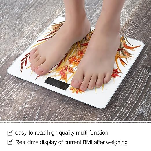 Grass Pattern Scale for Body Weight Precision Bathroom Weighing Scales with Back Lit LCD Display Sturdy Tempered Glass Body Weight Scales Digital Bathroom Scale 400lb