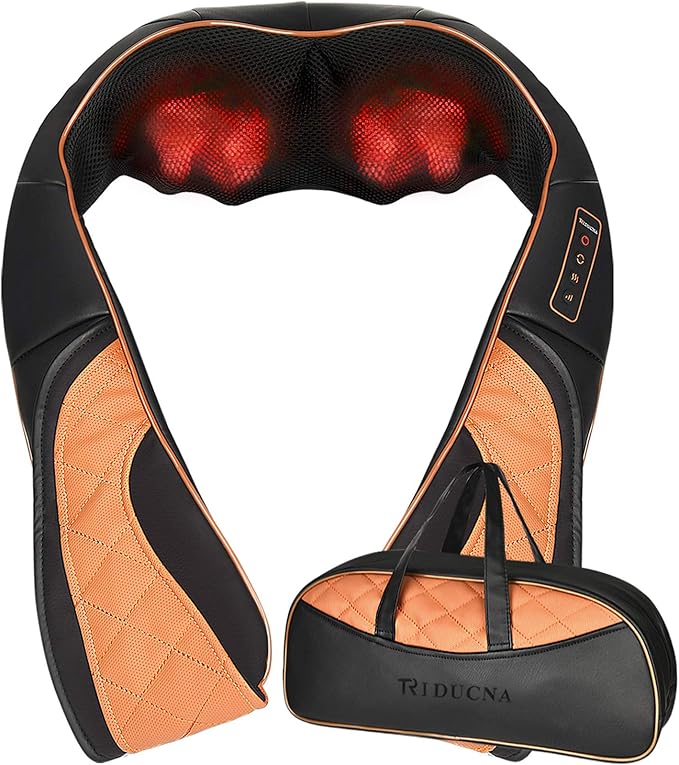TRIDUCNA Shiatsu Neck Shoulder Back Massager with Heat and Carry Bag - Electric Massage Pillow with Deep Tissue Kneading for Lower Back Calf Leg Massage - Use at Home Office and Car