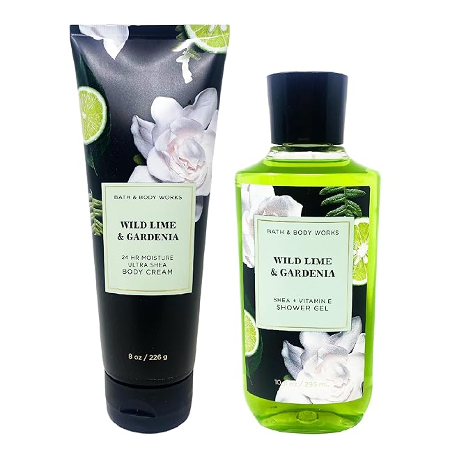 Bath &amp Body Works Wild Lime &amp Gardenia 2 Piece Bundle - Body Cream and Shower gel