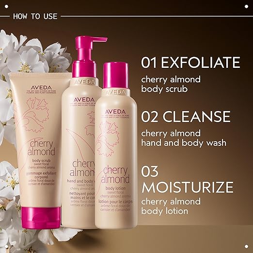 Aveda Cherry Almond Hand &amp Body Wash |with Sweet Almond Oil Cherry Blossom Extract | Sweet Floral Aroma of Tonka Bean Certified Organic Orange Ylang Ylang | 97% Naturally Derived*