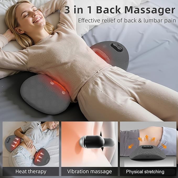 3-in-1 Electric Back Massager Pillow Ergonomic Wedge Cushion with Heat &amp Adjustable Lumbar Support USB Powered Back Support Pad for Bed and Chair