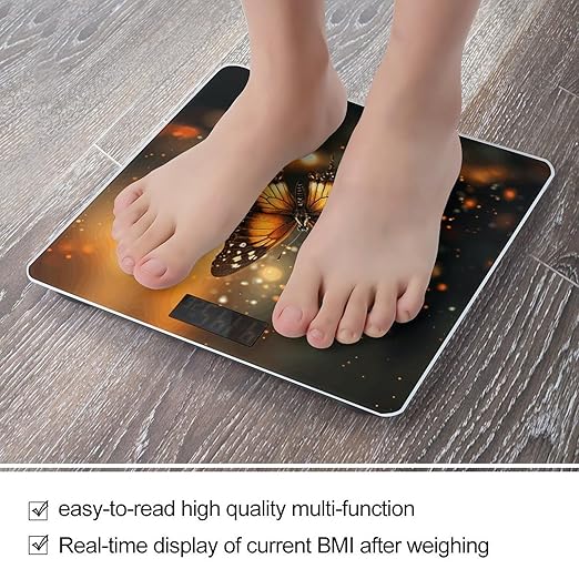 Orange Butterfly Bathroom Scale Large LCD Backlight Display Digital Scale Rounded Corners Body Scales Automatic Power On/Off Bathroom Scales for Home Bedrooms
