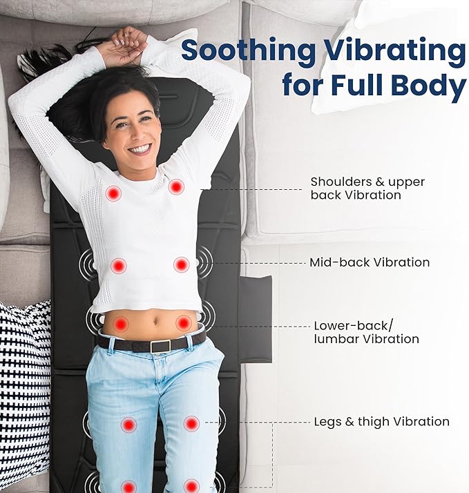 COMFIER Full Body Massage Mat Pad Heating Vibrating Massage Chair Pad with 10 Vibration Motors 5 Massage Modes and Auto Shut Off Gift for Men Women