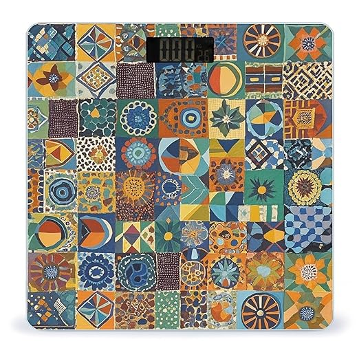African Style Patchwork Scale for Body Weight Accurate Digital Bathroom Scale Toughened Glass High Precision Scales Smart Weight Scales with Large LCD Backlight Display Weighing Machine