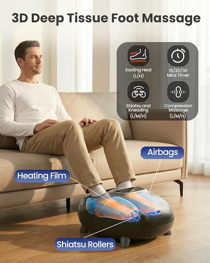 CILI Foot Massager with Heat Shiatsu Foot Massage Machine for Plantar Fasciitis Neuropathy 3 Sole &amp Instep Heating Levels 3 Intensity Adjustable Up to Size 14 Gifts for Him Her