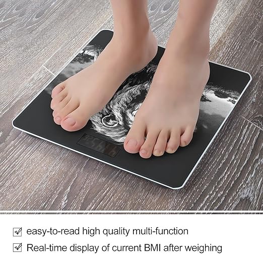 Lion Black and White Illustration Bathroom Scale for Body Weight LCD Display Digital Bathroom Scale Tempered Glass Bathroom Weight Scales Fashion Smart Scales for Home Bedroom 400 Lb