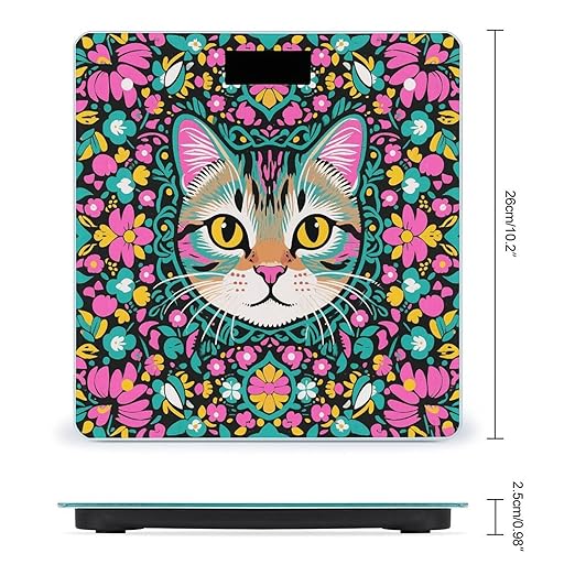 Exotic Cat Pattern Scale for Body Weight Sturdy Tempered Glass Weighing Scales with LCD Display Accurate Digital Bathroom Scale Convenient Body Fat Smart Scales Easy Read