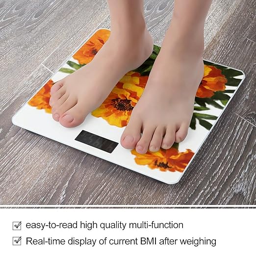 Marigold Orange Smart Scale for Body Weight Digital Bathroom Scale Toughened Glass Weight Scale with Large LCD Backlight Display High Precision Scales Weighing Machine