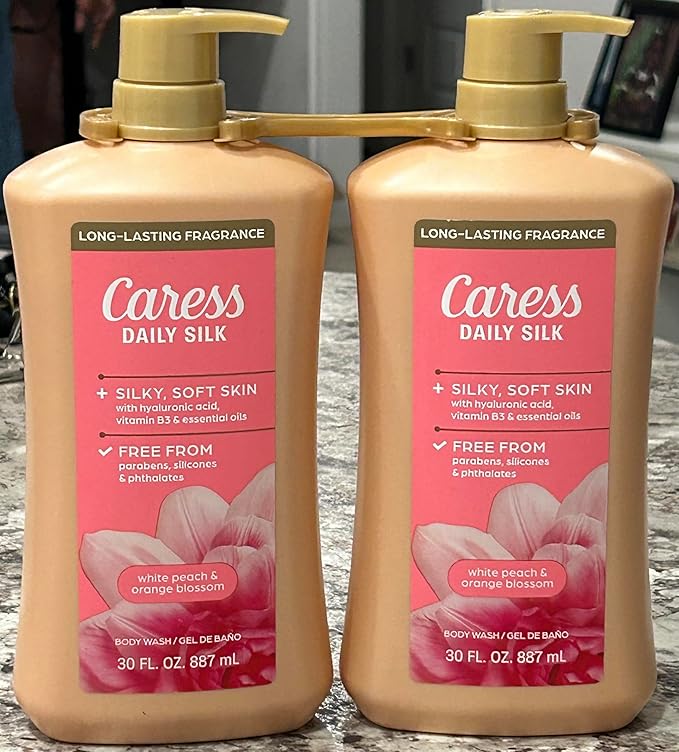 Caress Daily Silk Body Wash White Peach &amp Orange Blossom Long-Lasting Fragrance 30 FL OZ 887 mL Pack of 2 cleaning Bath and body wash daily