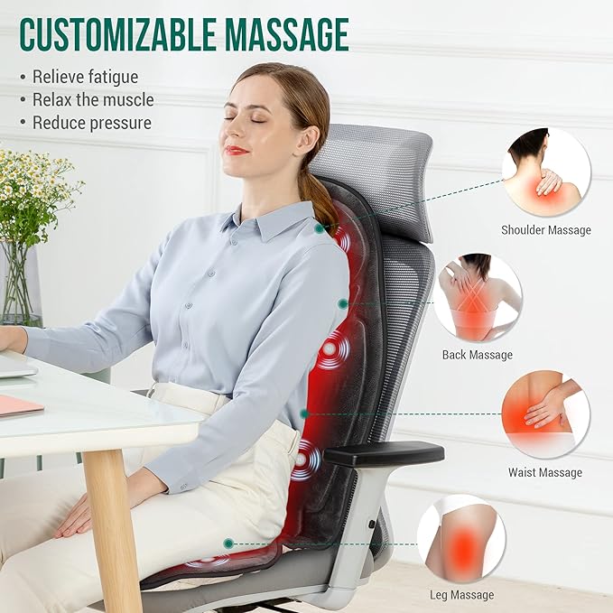 Snailax Back Massager with Heat Memory Foam Chair Massage Pad 5 Massage Modes &amp 2 Heat Settings Seat Massager for Office ChairHome Use