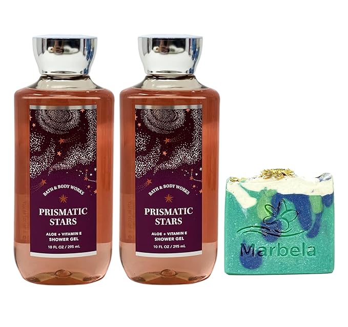 Bath &amp Body Works Prismatic Stars 2 Pack Body Wash Bundle with an Aloe Vera Bar Soap - Full Size