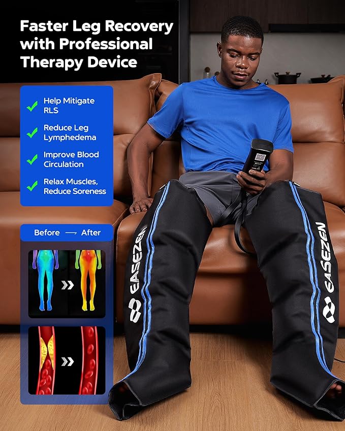 Leg Compression Massager for Circulation and Pain Relief Leg Recovery Compression System for Fast Recovery of Foot Calf and Thigh Relieve Edema Reduce Muscle Fatigue