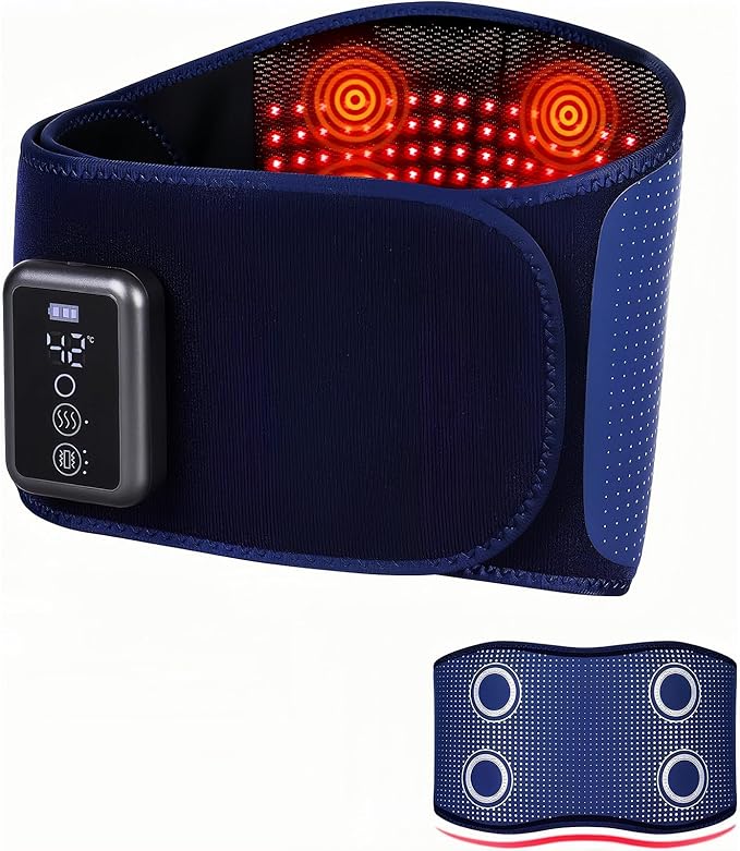 Cordless Back Massager Belt - FSA-HSA Eligible Red Light Therapy Massage Belt with 5 Heating Levels3 Vibration Modes Lower Back Massager for Pain Relief Deep Tissue4 MotorsBattery-Powered (Blue)