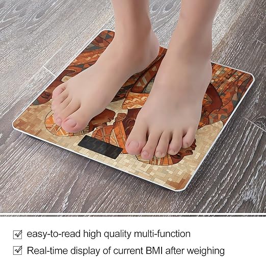 Africa Ethnic Pottery Scale for Body Weight Precision Bathroom Weighing Scales with Back Lit LCD Display Sturdy Tempered Glass Body Weight Scales Digital Bathroom Scale 400lb