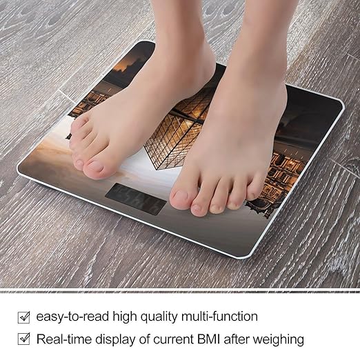 Louvre Museum in Paris Bathroom Scale for Body Weight Bathroom Weighing Scale with Backlit LCD Display Highly Accurate Measures Weight Up to 180kg
