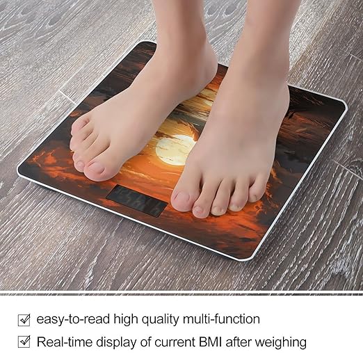 Orange Sky Scale for Body Weight Anti-Slip Digital Bathroom Scale Sturdy Toughened Glass Weighing Scales High Precision Safe Rounded Corners Smart Scales