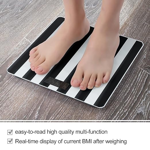 Digital Bathroom Scale for Body Weight Scale with Bright LCD Display High Accuracy Step-On Technology Auto On/Off Black and-White Stripes Digital Scales 400 Lbs /180kg