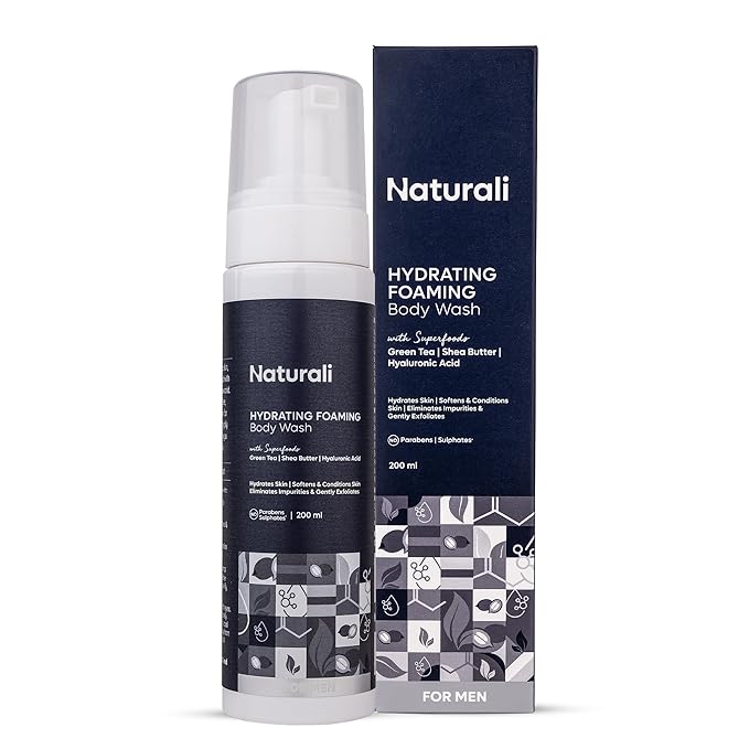 Hydrating Foaming Body Wash For Men | With Green Tea Shea Butter &amp Hyaluronic Acid | Cleanses &amp Removes Impurities | Soothes &amp Revitalises Skin | 200ml