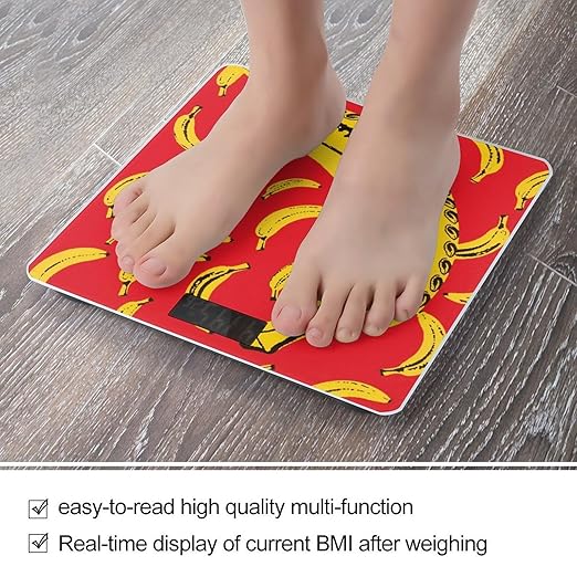 Yellow Banana Bathroom Scale for Body Weight LCD Display Digital Bathroom Scale Tempered Glass Bathroom Weight Scales Fashion Smart Scales for Home Bedroom 400 Lb