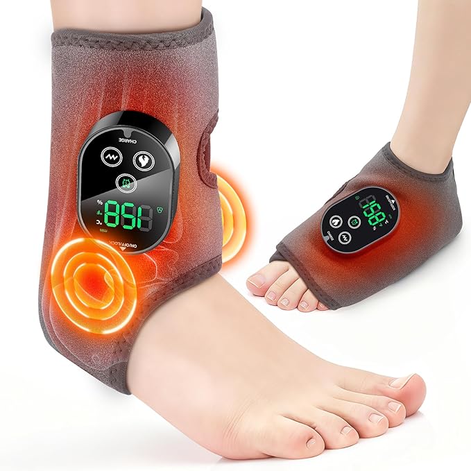 Cordless Foot and Ankle Massager for Pain Relief Ankle Heating Pad with Massage Foot Massage with Heating Foot Heel Pain Relief Adjustable Timer 6 Heat Levels 3 Vibration Modes Single One
