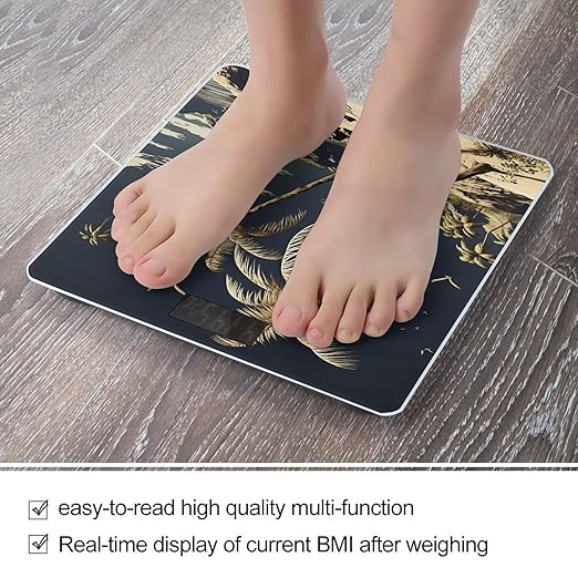 Palm Tree Scale for Body Weight Highly Accurate Digital Bathroom Scale Sturdy Tempered Glass Weighing Scales with LCD Display Fashion Body Fat Smart Scales 400lb
