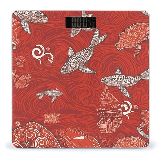 Red Sea Animal Scale for Body Weight Anti-Slip Tempered Glass Digital Bathroom Scales Clear LCD Display Weighing Scale Safe Rounded Corners Smart Scales