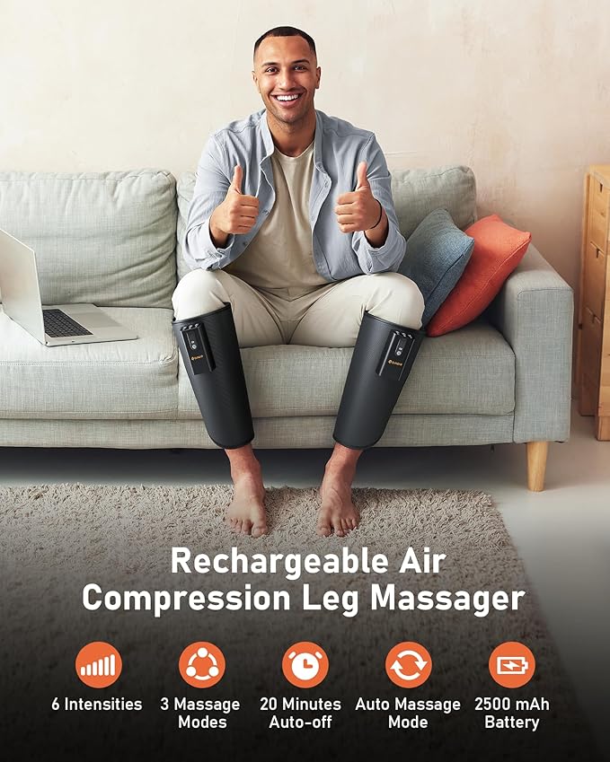 QUINEAR Rechargeable Calf Massager with Air Compression Leg Massager for Circulation and Pain Relief Portable Leg Massager with 6 Intensities &amp 3 Modes Fast Recovery for Swelling Relax for Gym