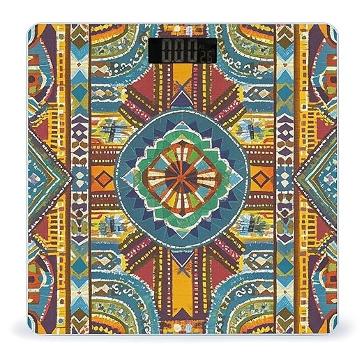 African Style Textile Pattern Scale for Body Weight Accurate Digital Bathroom Scale Toughened Glass High Precision Scales Smart Weight Scales with Large LCD Backlight Display Weighing Machine