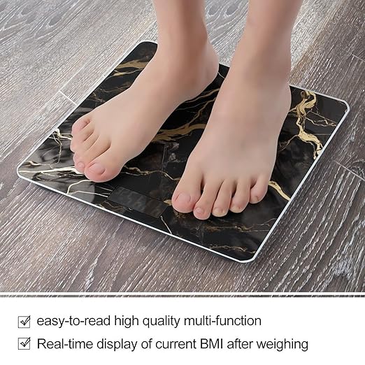 Black Gold Marble Bathroom Scale for Body Weight Bathroom Weighing Scale with Backlit LCD Display Highly Accurate Measures Weight Up to 180kg