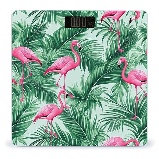 Women's Digital Bathroom Weighing Scale Automatic Switch Energy Saving Scale Smart Scale for Body Weight Mint Green Palm Banana Leaves Lovely Exotic Bird Pink Flamingo