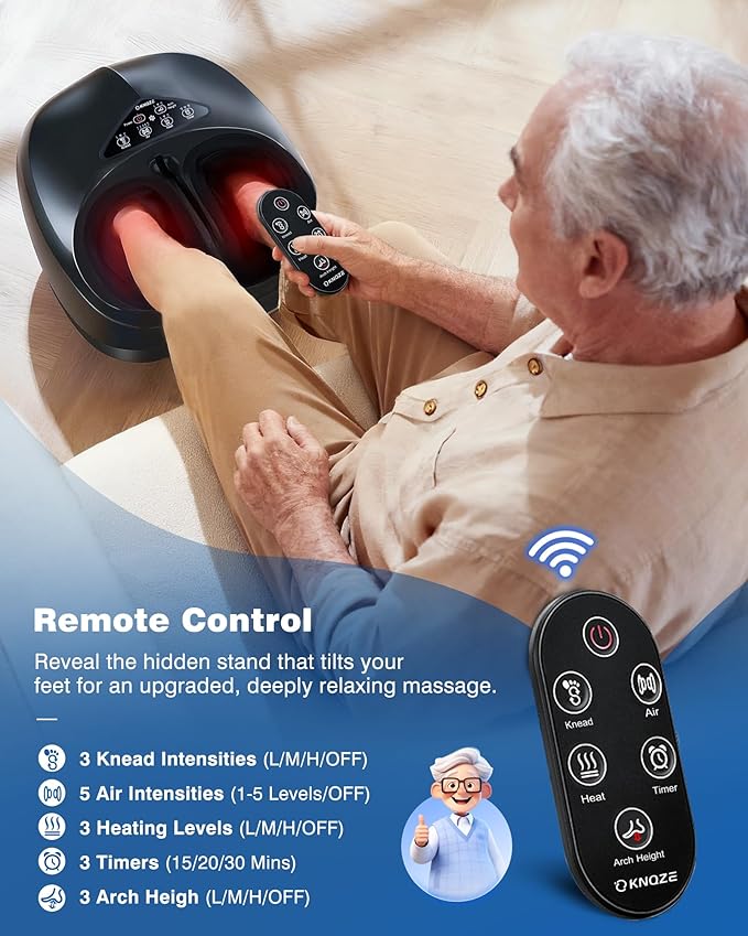 KNQZE Shiatsu Foot Massager with Heat and Remote 2026 Upgraded Lift-Arch Design 3D Deep Kneading Relief for Plantar Fasciitis and Foot Pain Fits Up to Men Size 14 Ideal Gift for Mom Women Men