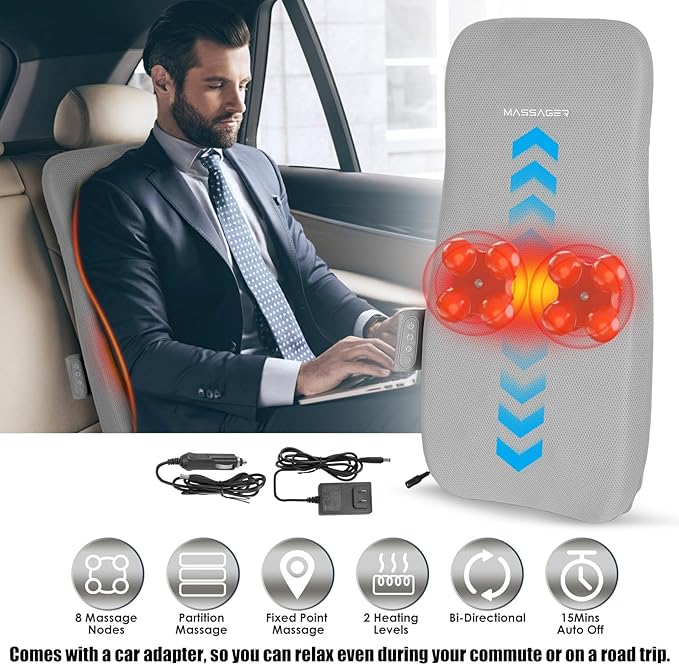 Full Body Electric Massage Mat with Heat Vibration Back Massage Pad Cushion with Inflatable Head Pillow and Lumbar Pillow 10 Vibration Motors 3 Timers (28x14)