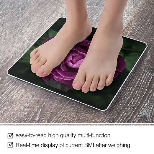 Deep Purple Rose Weight ScaleClear LED Display Bathroom Digital Weighing ScaleTempered Glass Digital Bathroom Scale for Body Weight Capacity Up to 400 Lbs