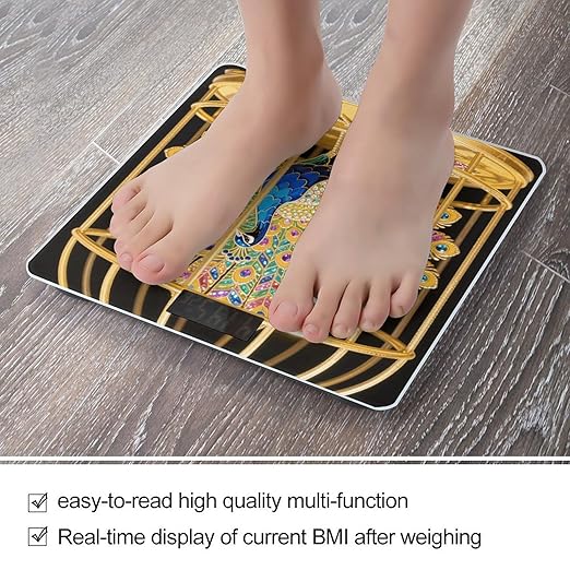 Peacock Scale for Body Weight Sturdy Tempered Glass Weighing Scales with LCD Display Accurate Digital Bathroom Scale Convenient Body Fat Smart Scales Easy Read