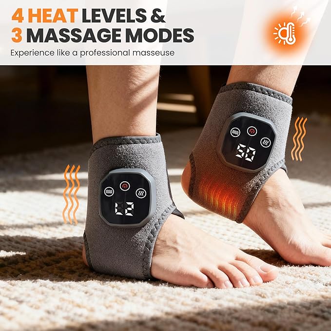 YAZHI Foot Massager 2-in-1 Warming Wrap – Relax &amp Renew Foot &amp Ankle Massager with 3 Modes &amp 4 Heat Levels Portable for Home or Travel 2pack