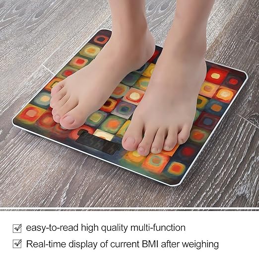 Abstract Art Squares Smart Scale for Body Weight Accurate Bathroom Scale with LED Display Digital Weight Scales Weighing Machine High Precision Scales for Bath Home