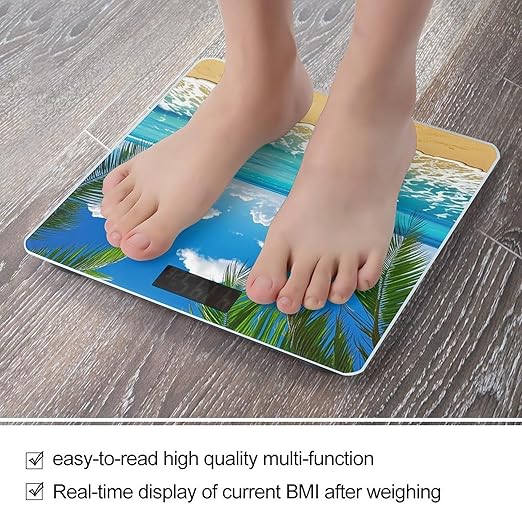 Hawaiian Beach Scale for Body Weight Highly Accurate Digital Bathroom Body Scale Digital Bathroom Scales for People Anti-Slip Large LCD Display Smart Scales